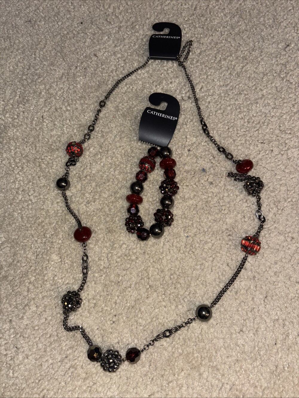 Vintage Catherines Bracelet Necklace Combo Red/Silver